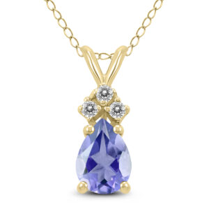 14K Yellow Gold 6x4MM Pear Tanzanite and Three Stone Diamond Pendant- GPD59227TZ