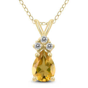 14K Yellow Gold 7x5MM Pear Citrine and Three Stone Diamond Pendant- GPD59228CT