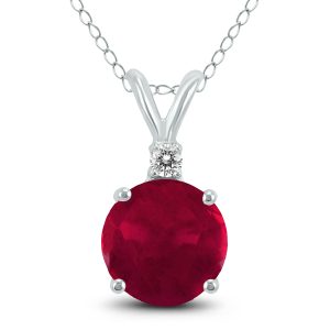 14K White Gold 4MM Round Ruby and Diamond Pendant- GPD59248RB