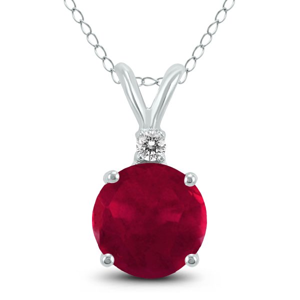14K White Gold 4MM Round Ruby and Diamond Pendant- GPD59248RB