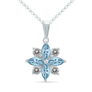 3/4 Carat TW Aquamarine and Diamond Flower Pendant in 10K White Gold- GPD61895AQ
