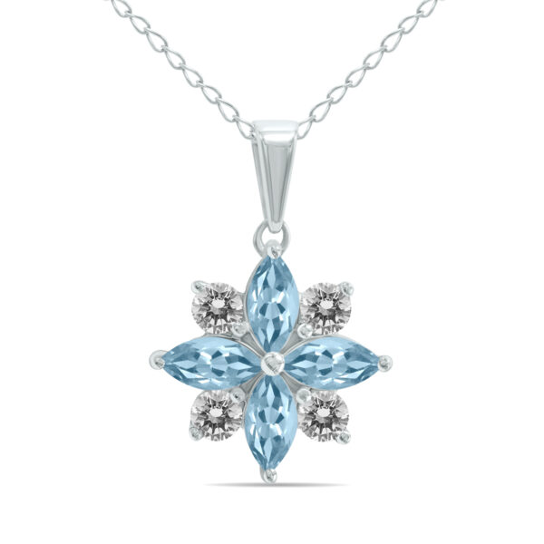 3/4 Carat TW Aquamarine and Diamond Flower Pendant in 10K White Gold- GPD61895AQ