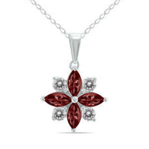3/4 Carat TW Garnet and Diamond Flower Pendant in 10K White Gold- GPD61895GT