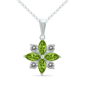 3/4 Carat TW Peridot and Diamond Flower Pendant in 10K White Gold- GPD61895PD