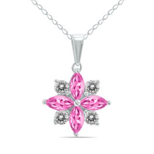 3/4 Carat TW Pink Topaz and Diamond Flower Pendant in 10K White Gold- GPD61895PZ