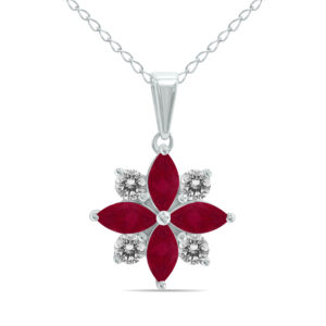 3/4 Carat TW Ruby and Diamond Flower Pendant in 10K White Gold- GPD61895RB