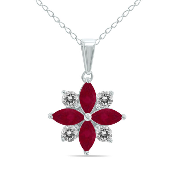 3/4 Carat TW Ruby and Diamond Flower Pendant in 10K White Gold- GPD61895RB