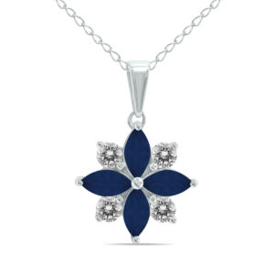 3/4 Carat TW Sapphire and Diamond Flower Pendant in 10K White Gold- GPD61895SP