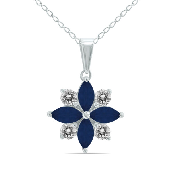 3/4 Carat TW Sapphire and Diamond Flower Pendant in 10K White Gold- GPD61895SP