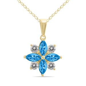 3/4 Carat TW Blue Topaz and Diamond Flower Pendant in 10K Yellow Gold- GPD61902BT