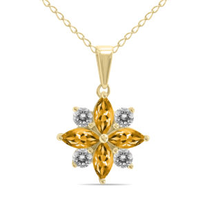 3/4 Carat TW Citrine and Diamond Flower Pendant in 10K Yellow Gold- GPD61902CT