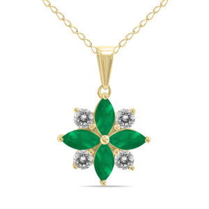 3/4 Carat TW Emerald and Diamond Flower Pendant in 10K Yellow Gold- GPD61902EM