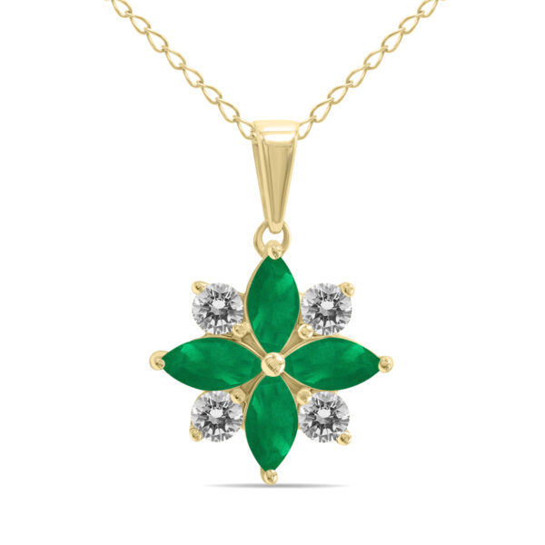 3/4 Carat TW Emerald and Diamond Flower Pendant in 10K Yellow Gold- GPD61902EM