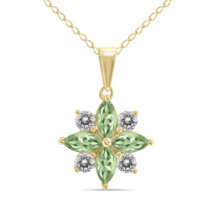 3/4 Carat TW Green Amethyst and Diamond Flower Pendant in 10K Yellow Gold- GPD61902GA