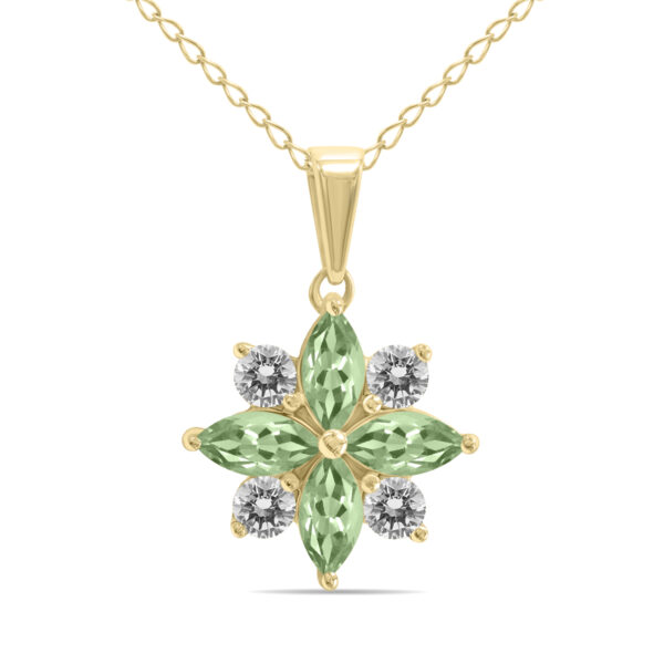 3/4 Carat TW Green Amethyst and Diamond Flower Pendant in 10K Yellow Gold- GPD61902GA