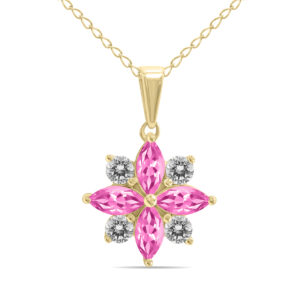 3/4 Carat TW Pink Topaz and Diamond Flower Pendant in 10K Yellow Gold- GPD61902PZ
