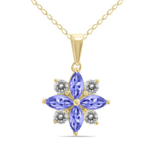 3/4 Carat TW Tanzanite and Diamond Flower Pendant in 10K Yellow Gold- GPD61902TZ