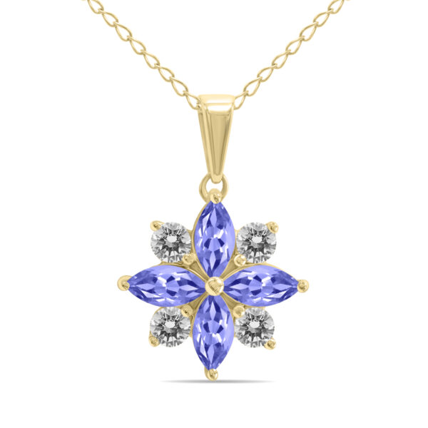 3/4 Carat TW Tanzanite and Diamond Flower Pendant in 10K Yellow Gold- GPD61902TZ
