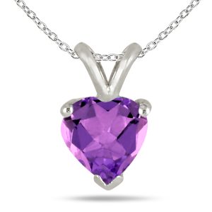 All-Natural Genuine 6 mm, Heart Shape Amethyst pendant set in 14k White Gold- GPH0060AM1