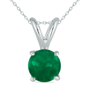 All-Natural Genuine 4 mm, Round Emerald pendant set in 14k White Gold- GPR0040EM1