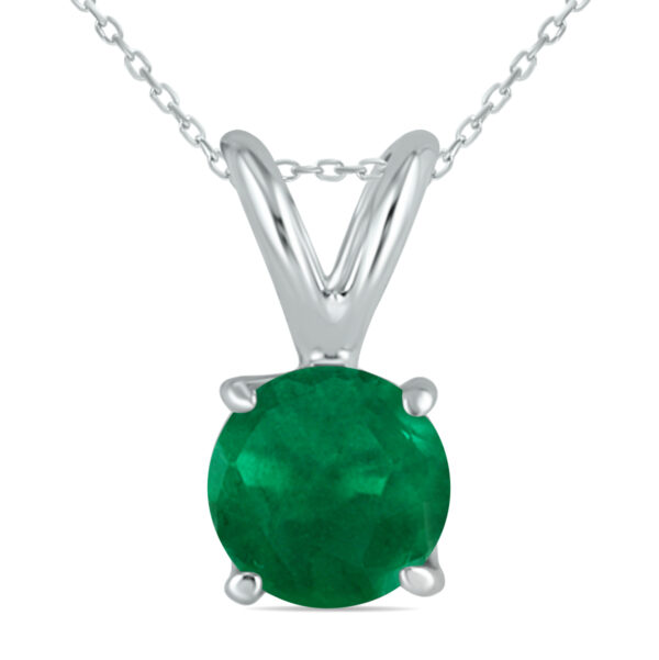 All-Natural Genuine 4 mm, Round Emerald pendant set in 14k White Gold- GPR0040EM1