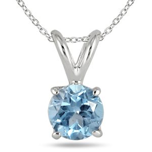 All-Natural Genuine 5 mm, Round Aquamarine pendant set in 14k White Gold- GPR0050AQ1