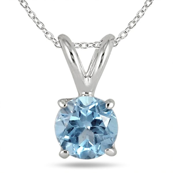 All-Natural Genuine 5 mm, Round Aquamarine pendant set in 14k White Gold- GPR0050AQ1