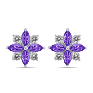 1 Carat TW Amethyst and Diamond Flower Earrings in 10K White Gold- GRE61894AM