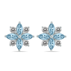 1 Carat TW Aquamarine and Diamond Flower Earrings in 10K White Gold- GRE61894AQ