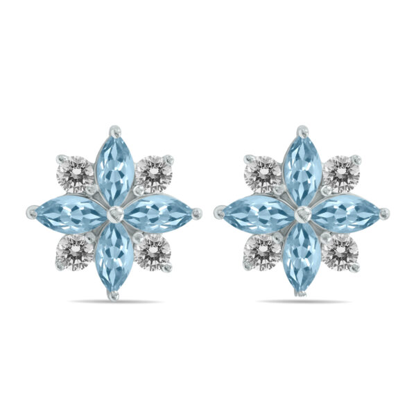 1 Carat TW Aquamarine and Diamond Flower Earrings in 10K White Gold- GRE61894AQ