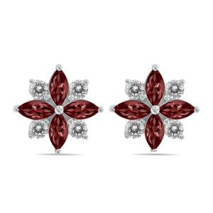 1 Carat TW Garnet and Diamond Flower Earrings in 10K White Gold- GRE61894GT