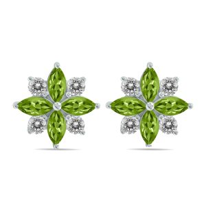 1 Carat TW Peridot and Diamond Flower Earrings in 10K White Gold- GRE61894PD