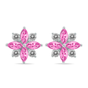 1 Carat TW Pink Topaz and Diamond Flower Earrings in 10K White Gold- GRE61894PZ
