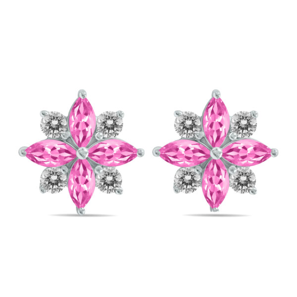 1 Carat TW Pink Topaz and Diamond Flower Earrings in 10K White Gold- GRE61894PZ