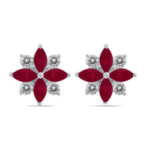 1 Carat TW Ruby and Diamond Flower Earrings in 10K White Gold- GRE61894RB