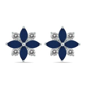 1 Carat TW Sapphire and Diamond Flower Earrings in 10K White Gold- GRE61894SP