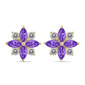 1 Carat TW Amethyst and Diamond Flower Earrings in 10K Yellow Gold- GRE61901AM