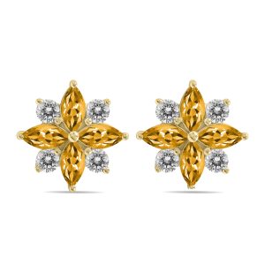 1 Carat TW Citrine and Diamond Flower Earrings in 10K Yellow Gold- GRE61901CT