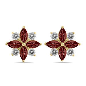 1 Carat TW Garnet and Diamond Flower Earrings in 10K White Gold- GRE61901GT