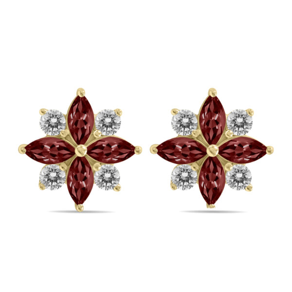 1 Carat TW Garnet and Diamond Flower Earrings in 10K White Gold- GRE61901GT