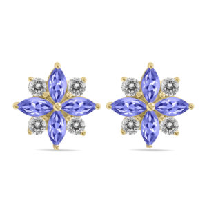 1 Carat TW Tanzanite and Diamond Flower Earrings in 10K Yellow Gold- GRE61901TZ