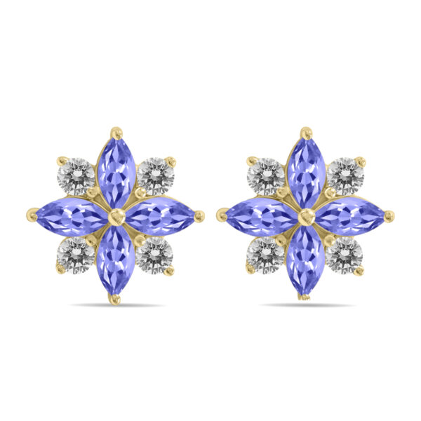 1 Carat TW Tanzanite and Diamond Flower Earrings in 10K Yellow Gold- GRE61901TZ
