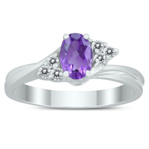 6X4MM Amethyst and Diamond Twist Ring in 10K White Gold- GRG59401AM