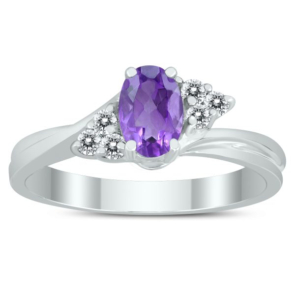 6X4MM Amethyst and Diamond Twist Ring in 10K White Gold- GRG59401AM