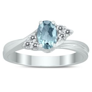6X4MM Aquamarine and Diamond Twist Ring in 10K White Gold- GRG59401AQ