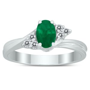 6X4MM Emerald and Diamond Twist Ring in 10K White Gold- GRG59401EM