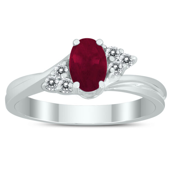 6X4MM Ruby and Diamond Twist Ring in 10K White Gold- GRG59401RB