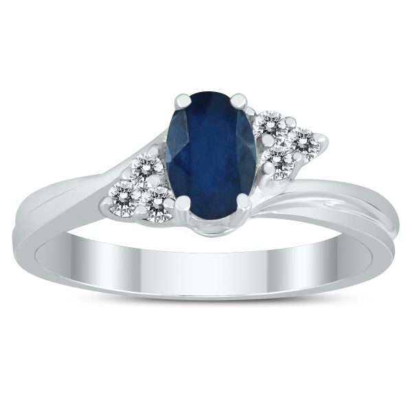 6X4MM Sapphire and Diamond Twist Ring in 10K White Gold- GRG59401SP