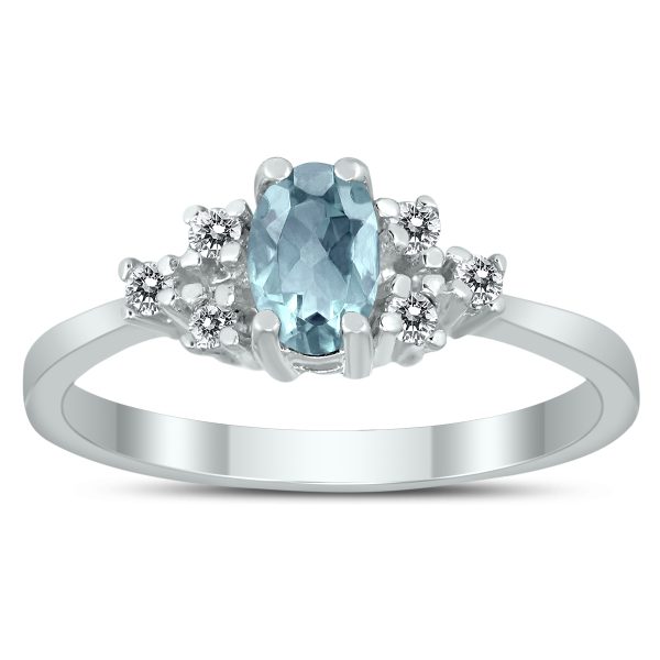6X4MM Aquamarine and Diamond Regal Ring in 10K White Gold- GRG59404AQ