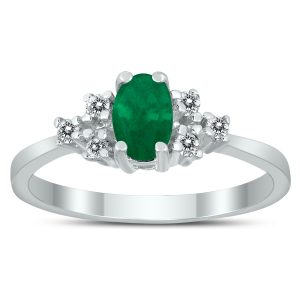 6X4MM Emerald and Diamond Regal Ring in 10K White Gold- GRG59404EM